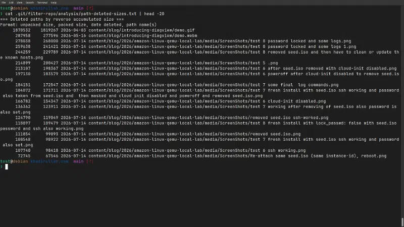 path-deleted-sizes.txt — every deleted file ranked by size, showing ScreenShots PNGs dominating