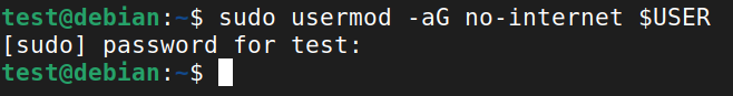 Adding the current user to the ’no-internet’ group
