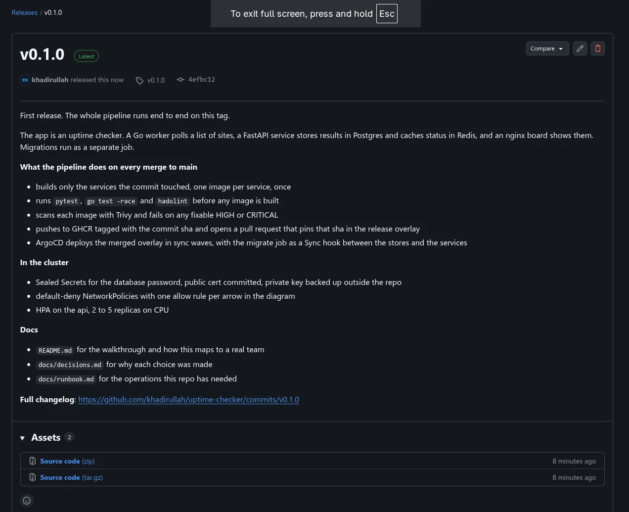 The v0.1.0 release page with hand-written notes